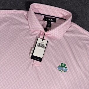 RLX Polo Mens Large Short Sleeve Performance All Over Caddy Bag Pink Golf NWT